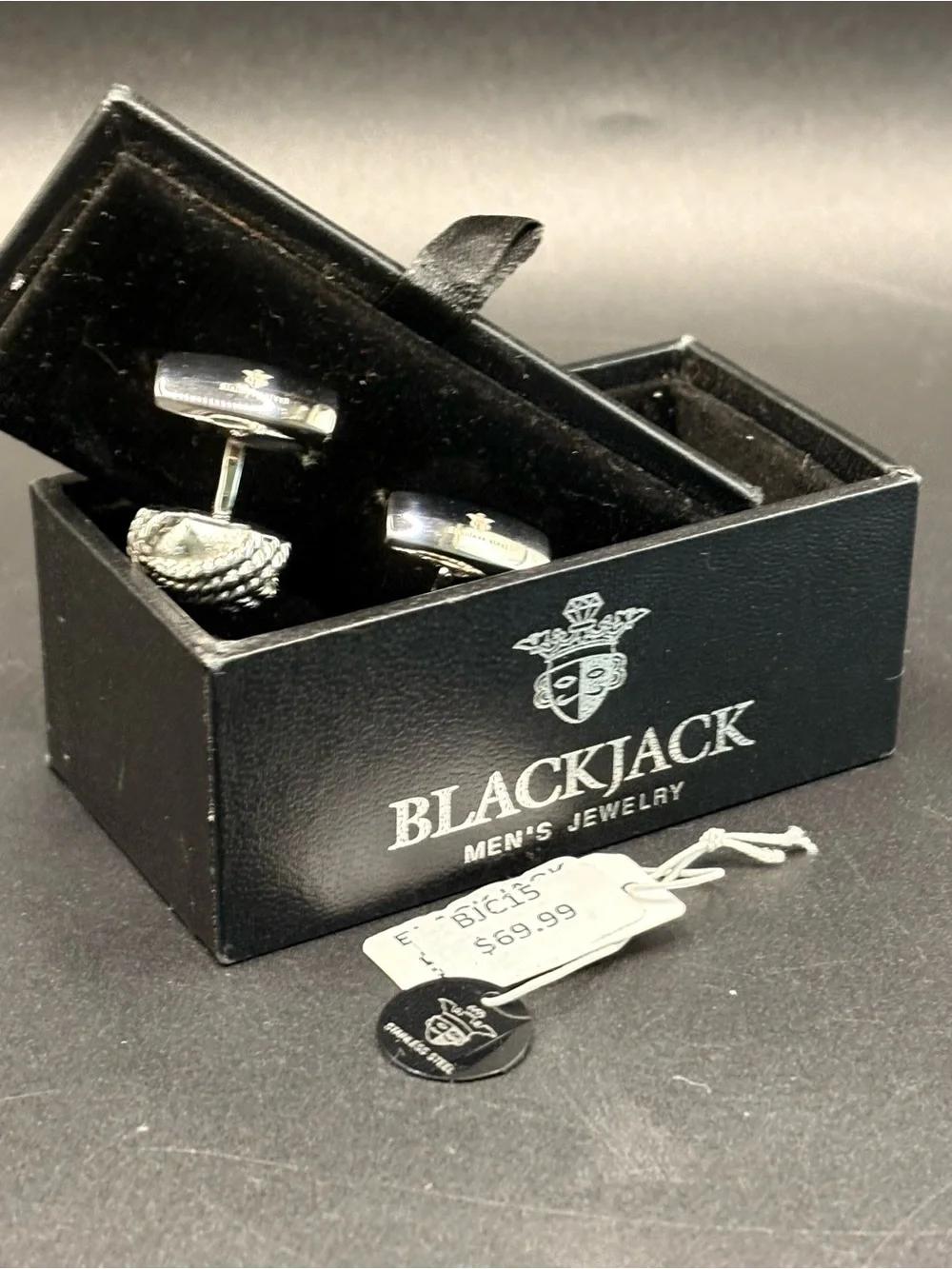 BlackJack Silver Button Men's Cufflinks New With Box